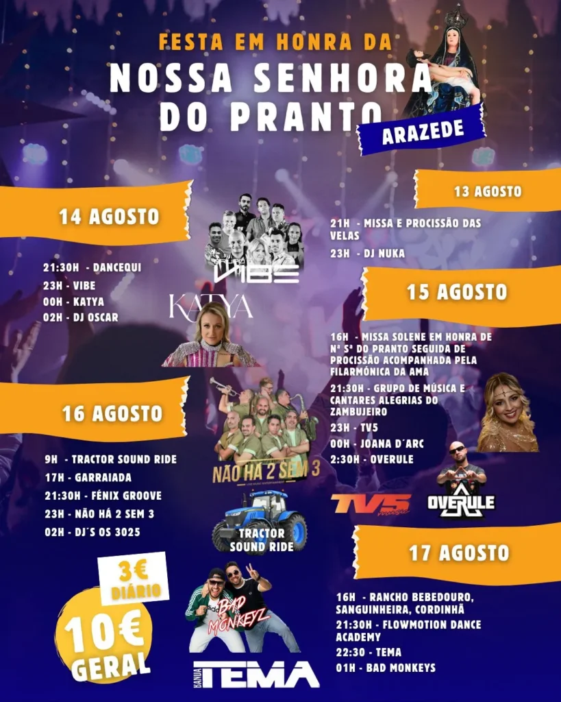 Festas da Senhora do Pranto 2025 em Arazede