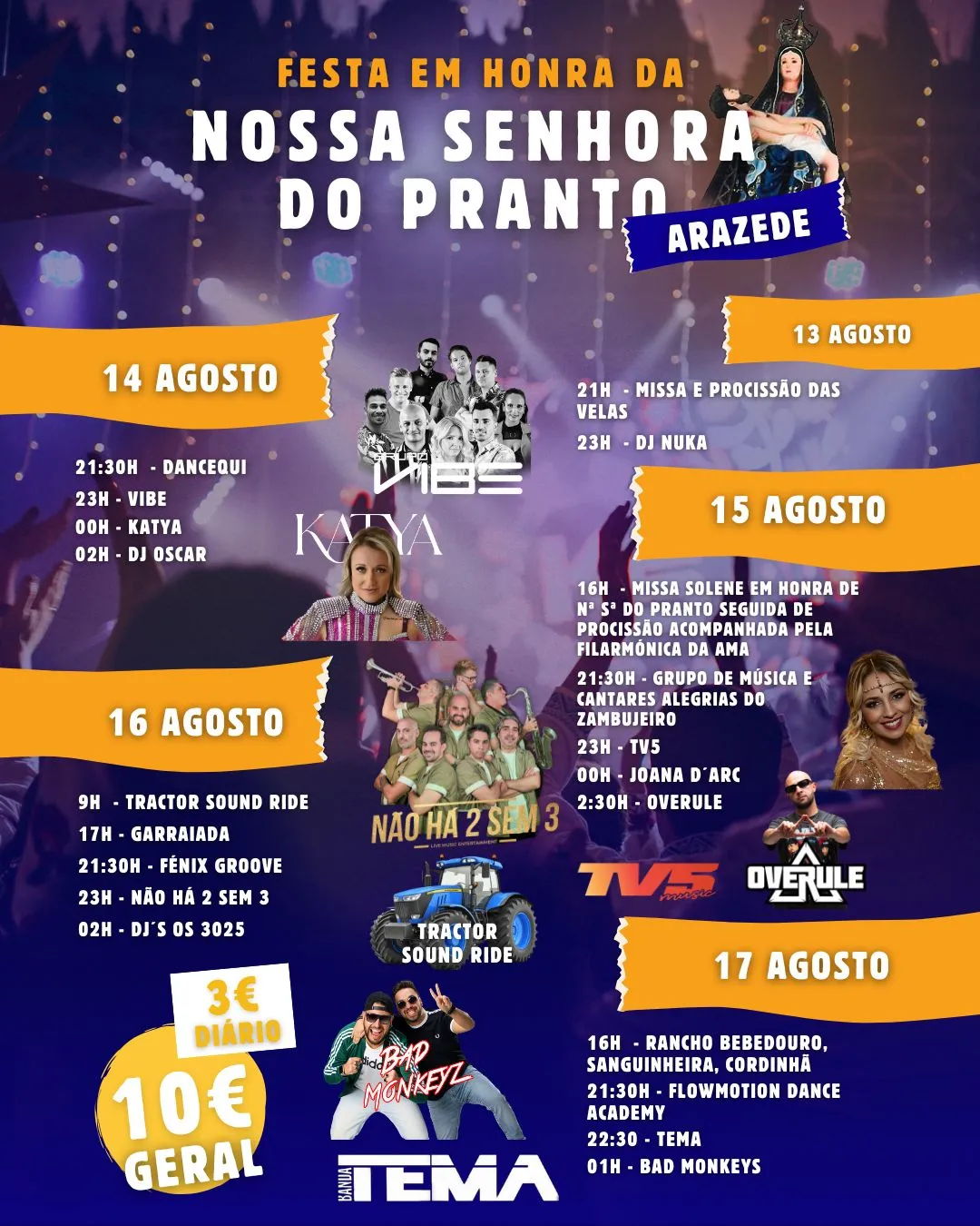 Festas da Senhora do Pranto 2025 em Arazede - Agenda de Concertos