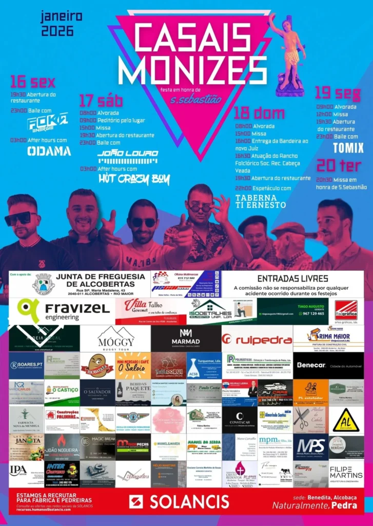 Festa de São Sebastião 2026 em Casais Monizes