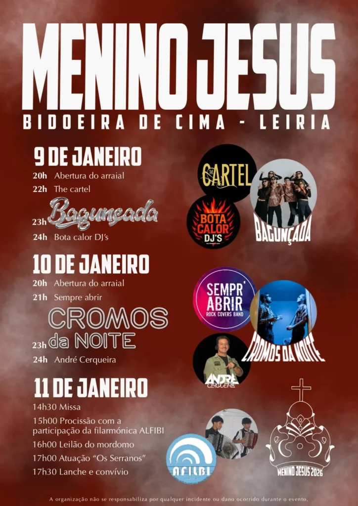 Festas do Menino Jesus 2026 em Bidoeira de Cima