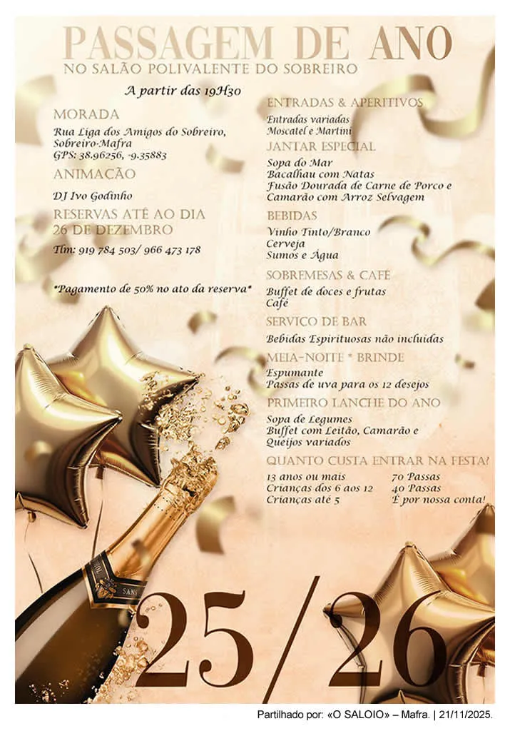 Passagem de Ano de Sobreiro, Mafra 2025