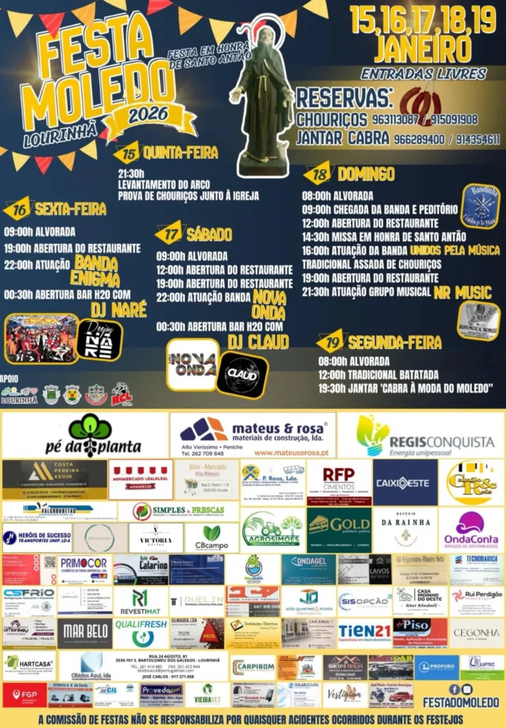 Festa de Santo Antão 2026 em Moledo