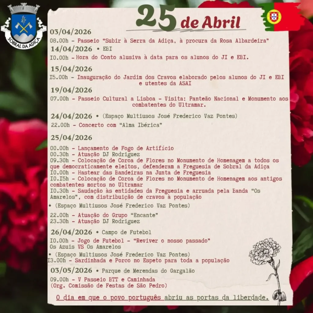 Concertos do 25 de Abril 2026 em Sobral da Adiça