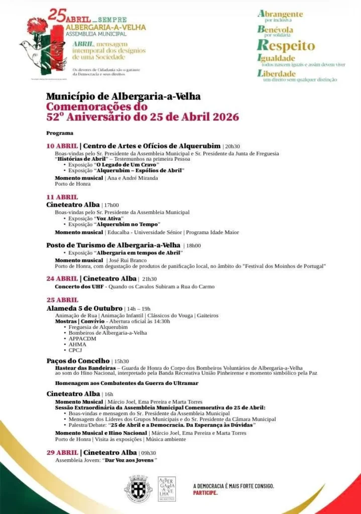 Concertos do 25 de Abril 2026 em Albergaria-a-Velha