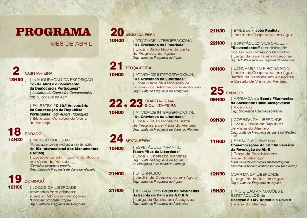 Concertos do 25 de Abril 2026 em Viana do Alentejo