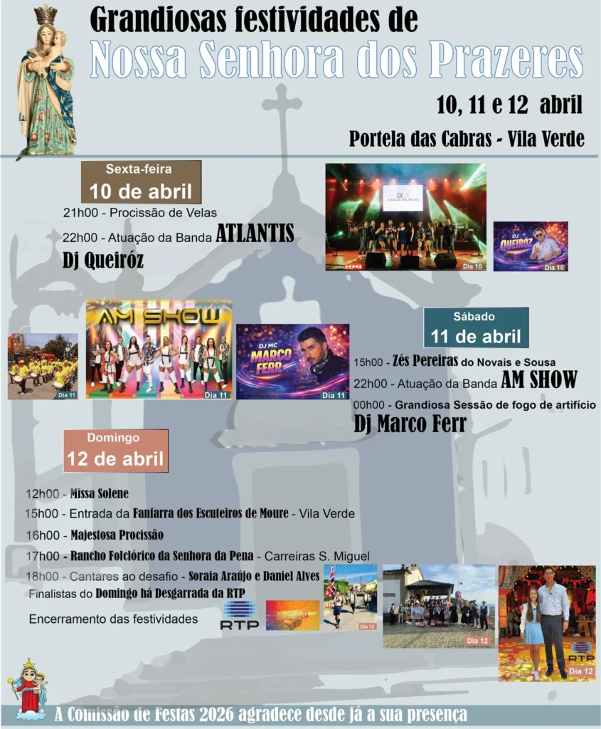 Festas de Portela das Cabras, Vila Verde (Senhora dos Prazeres) 2026