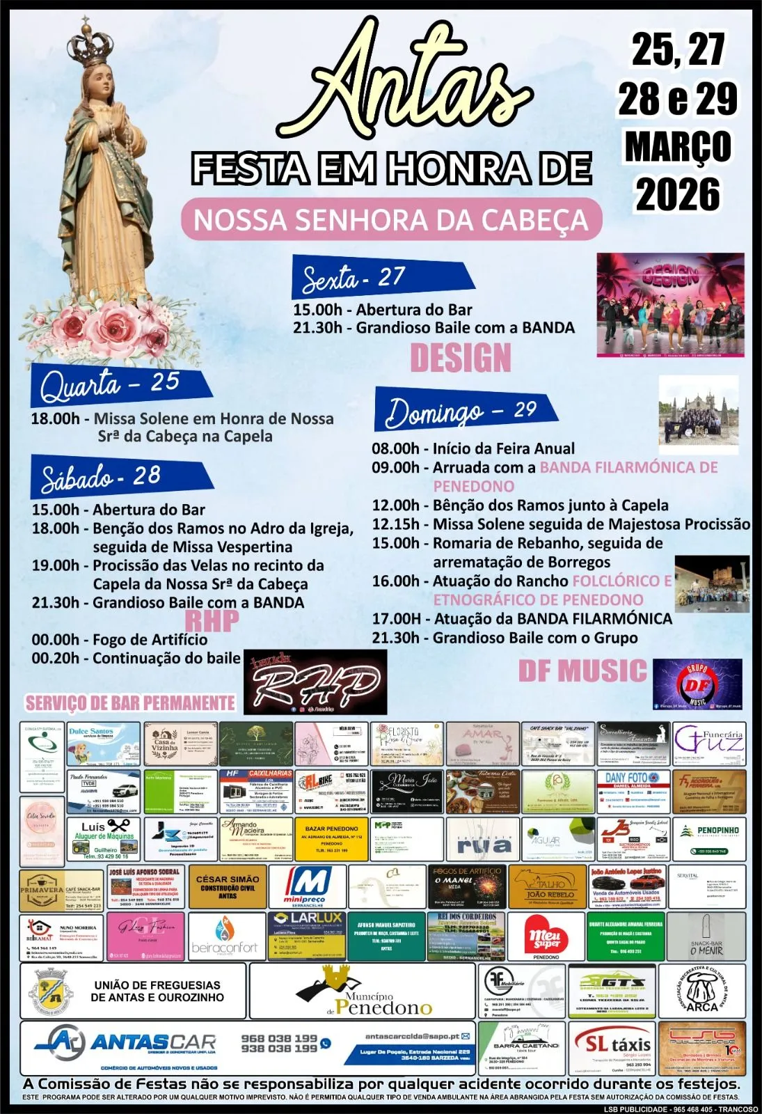 Festas de Antas, Penedono (Senhora da Cabeça) 2026 - Agenda de Concertos