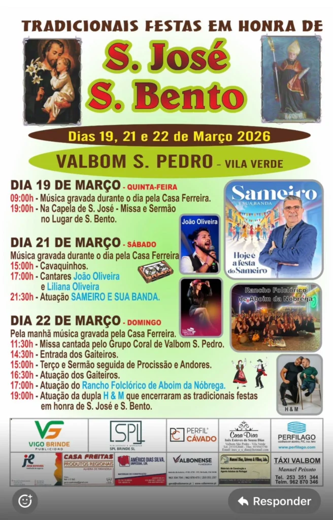 Festas de Valbom São Pedro, Vila Verde (São José) 2026