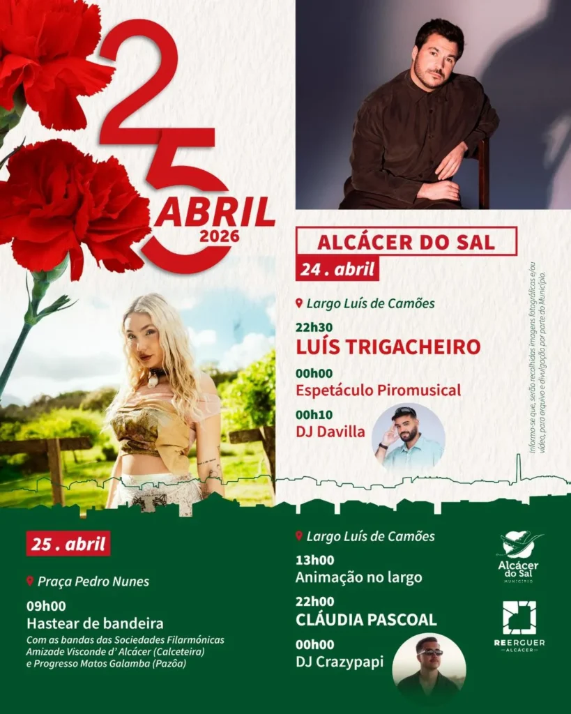 Concertos do 25 de Abril 2026 em Alcácer do Sal