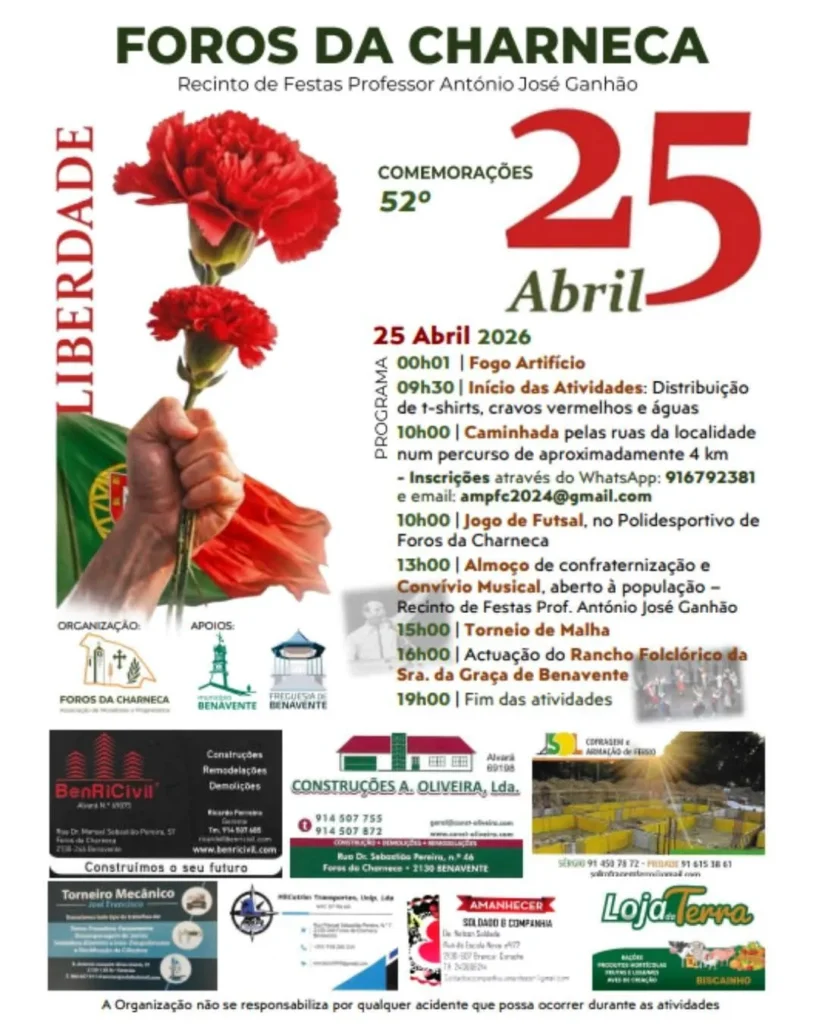 Concertos do 25 de Abril 2026 em Foros da Charneca