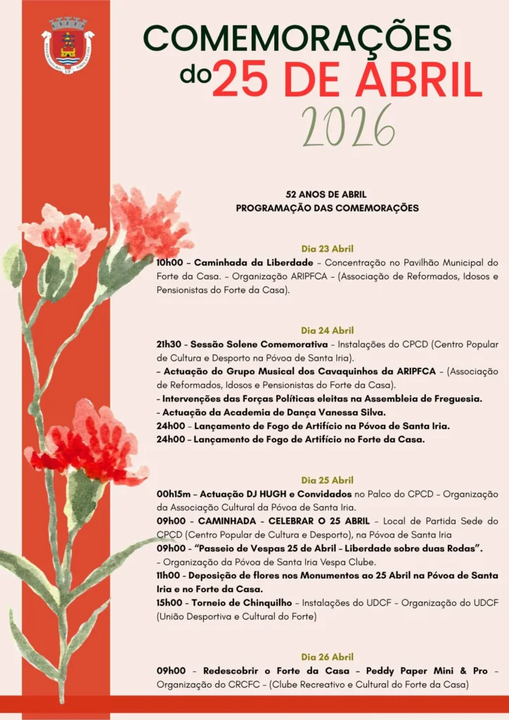 Concertos do 25 de Abril 2026 em Póvoa de Santa Iria