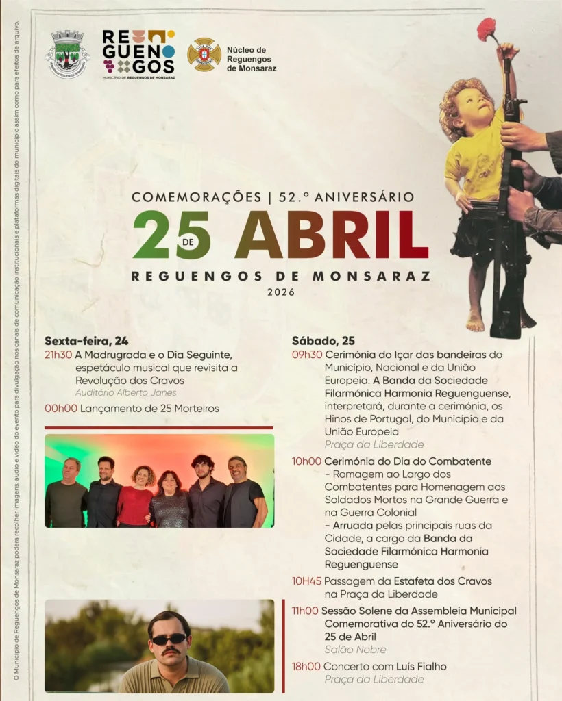 Concertos do 25 de Abril 2026 em Reguengos de Monsaraz