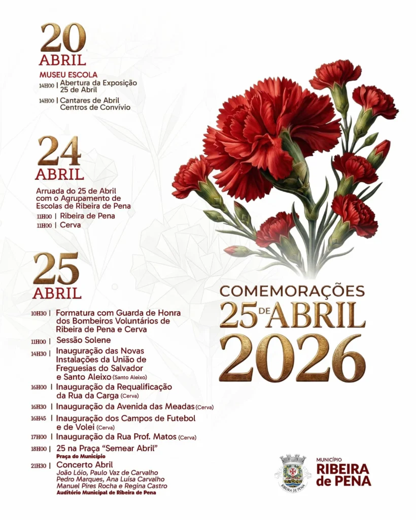 Concertos do 25 de Abril 2026 em Ribeira de Pena