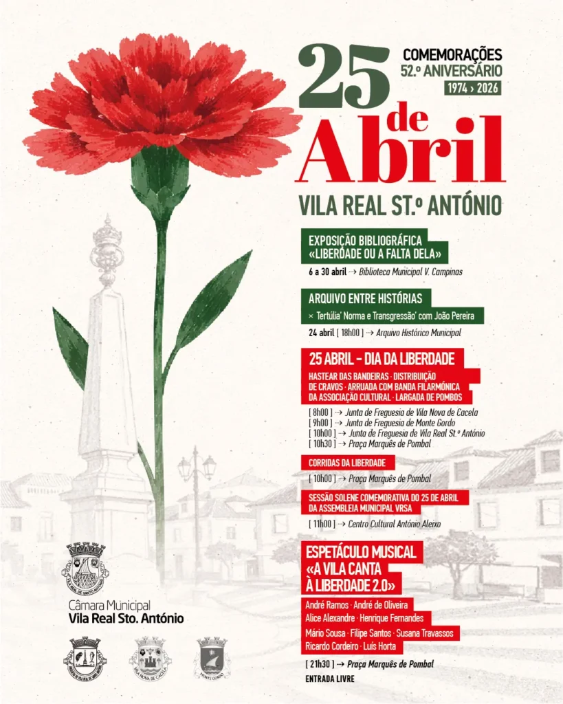 Concertos do 25 de Abril 2026 em Vila Real de Santo António