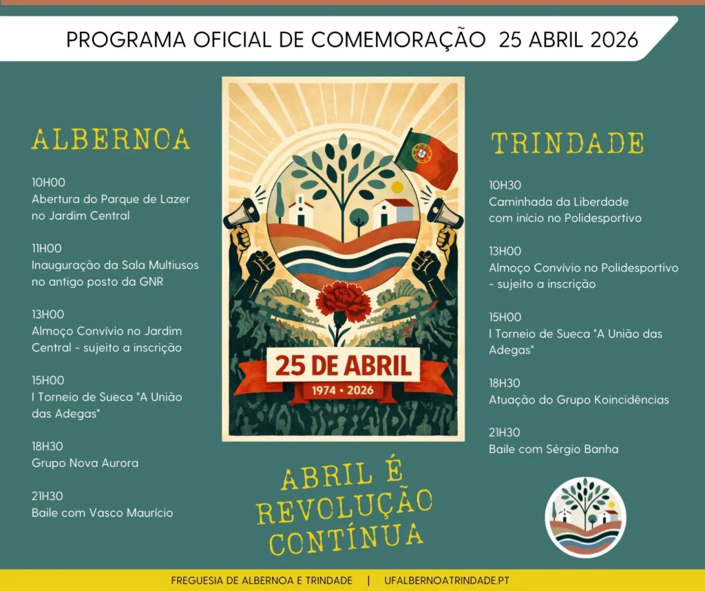 Concertos do 25 de Abril 2026 em Albernoa e Trindade