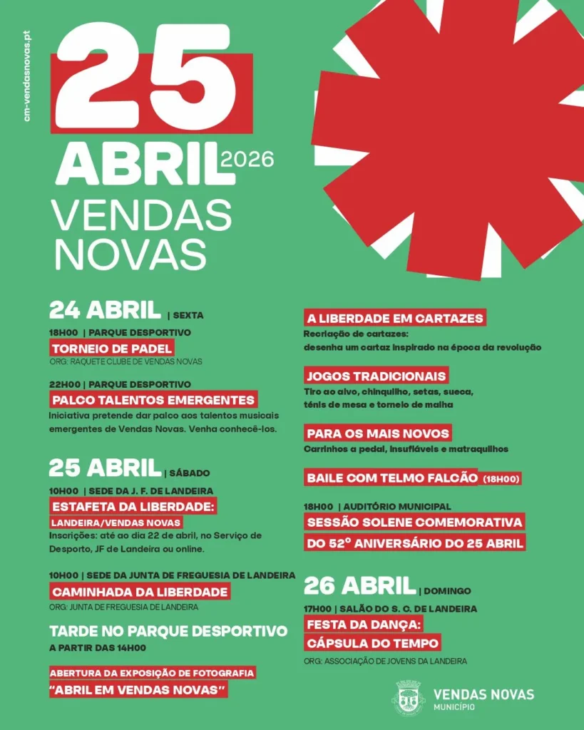 Concertos do 25 de Abril 2026 em Vendas Novas