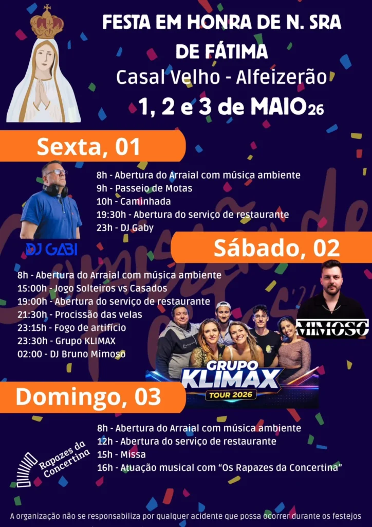 Festas de Casal Velho, Alfeizerão (Senhora de Fátima) 2026
