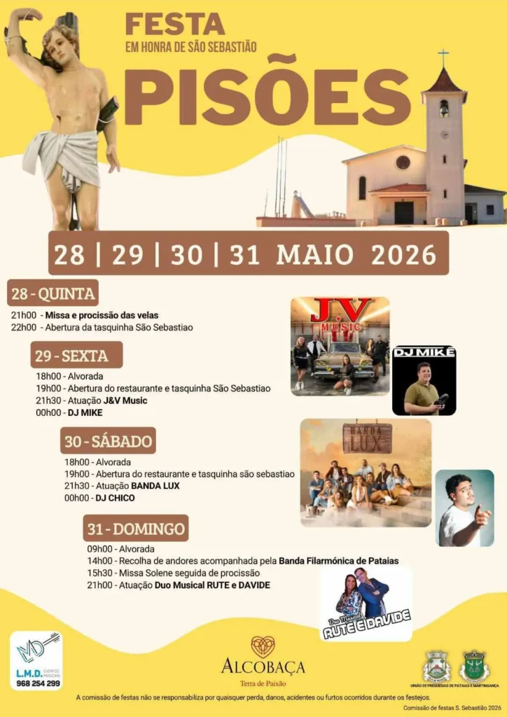 Festas de Pisões, Alcobaça (São Sebastião) 2026