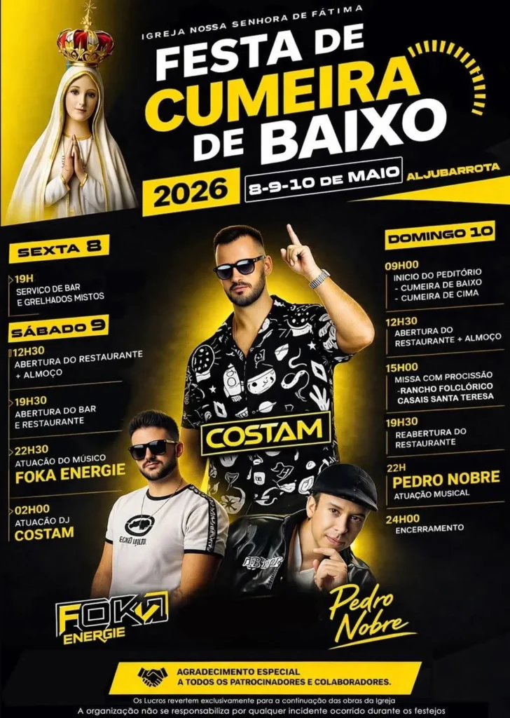 Festas de Cumeira de Baixo, Aljubarrota (Senhora de Fátima) 2026