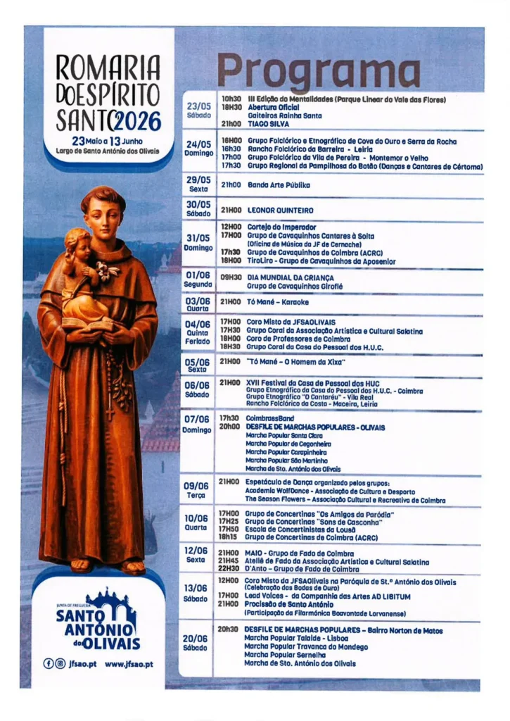 Festas de Santo António dos Olivais (Romaria do Espírito Santo) 2026