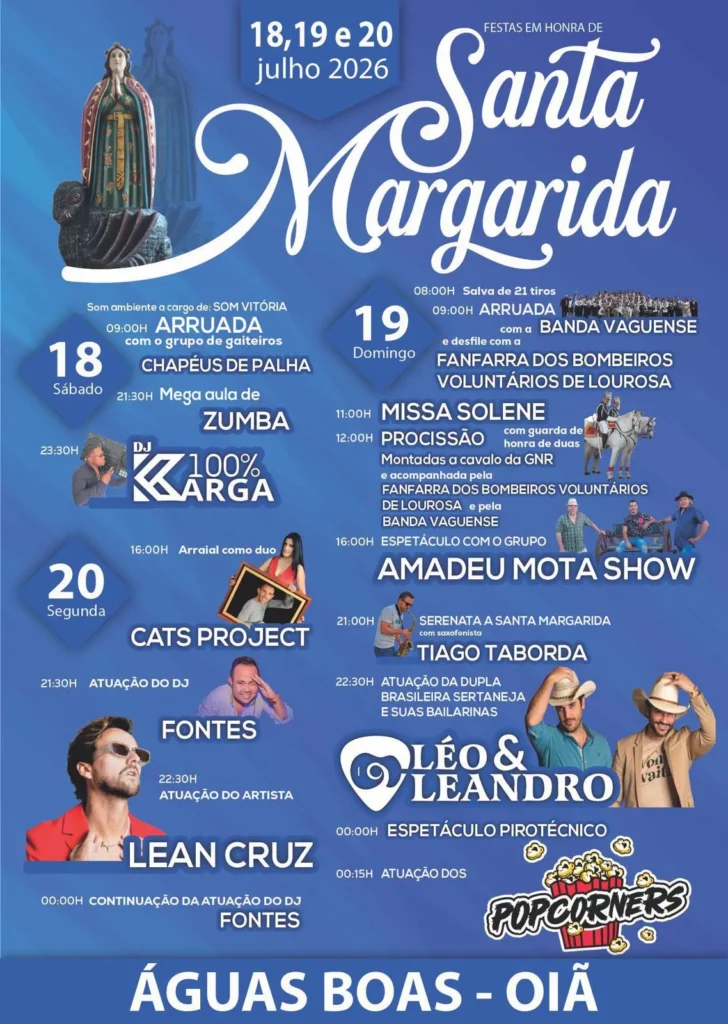 Festas de Águas Boas, Oiã (Santa Margarida) 2026