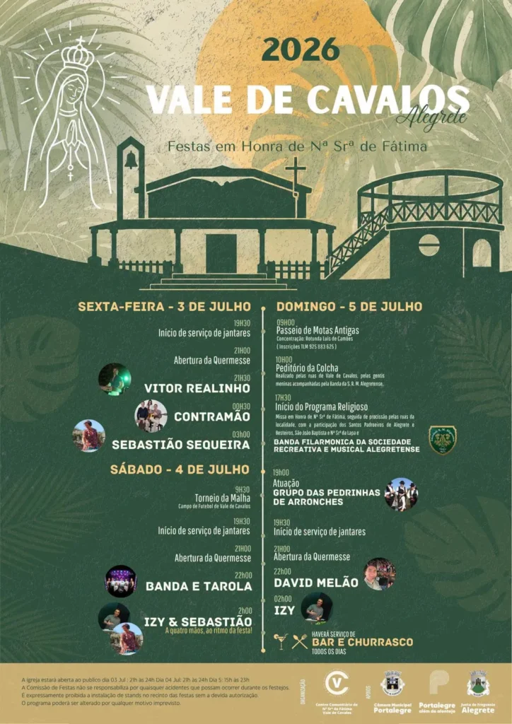 Festas de Vale de Cavalos, Alegrete (Senhora de Fátima) 2026