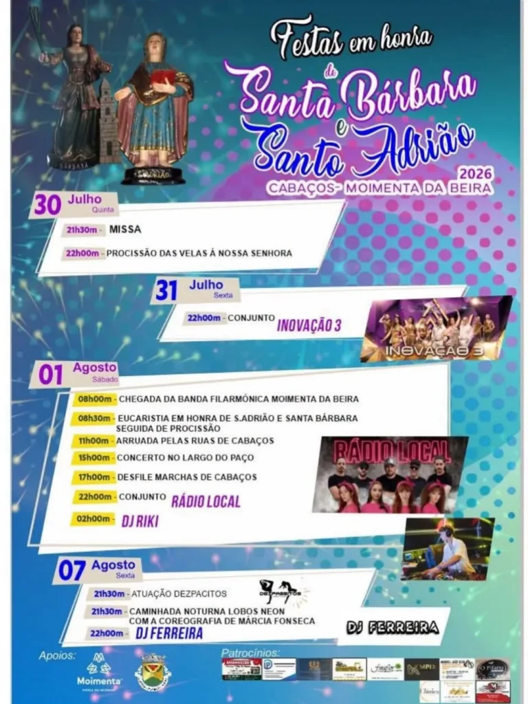 Festas de Cabaços, Moimenta da Beira (Santa Bárbara) 2026