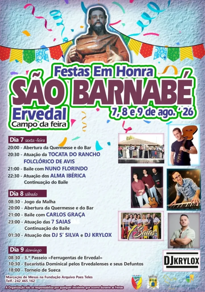 Festas de Ervedal, Avis (São Barnabé) 2026