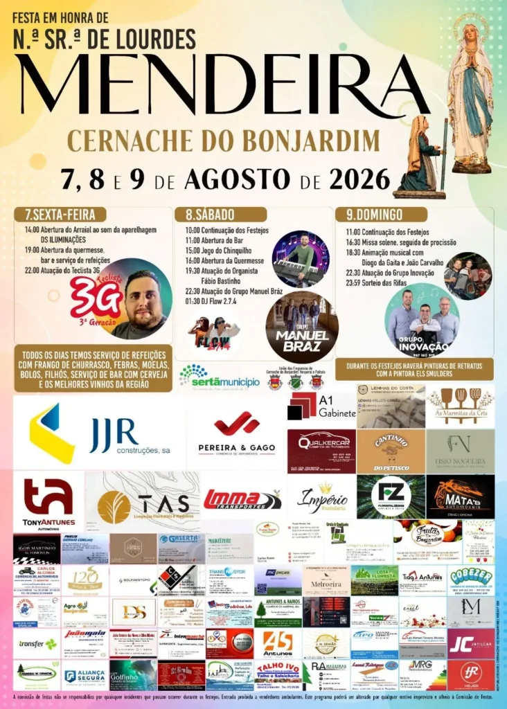 Festas de Mendeira (Senhora de Lourdes) 2026