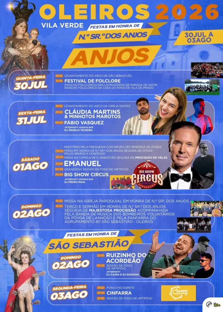 Festas de Oleiros, Vila Verde (Senhora dos Anjos) 2026