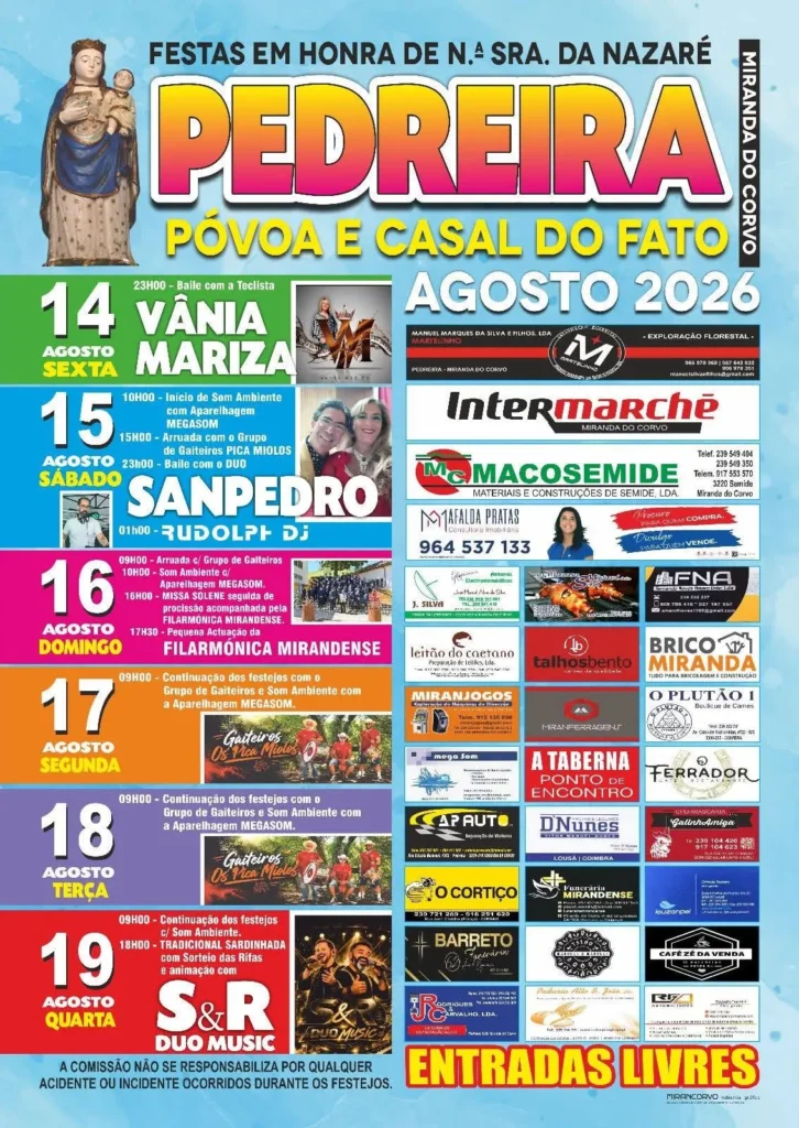 Festas da Pedreira, Miranda do Corvo (Senhora da Nazaré) 2026