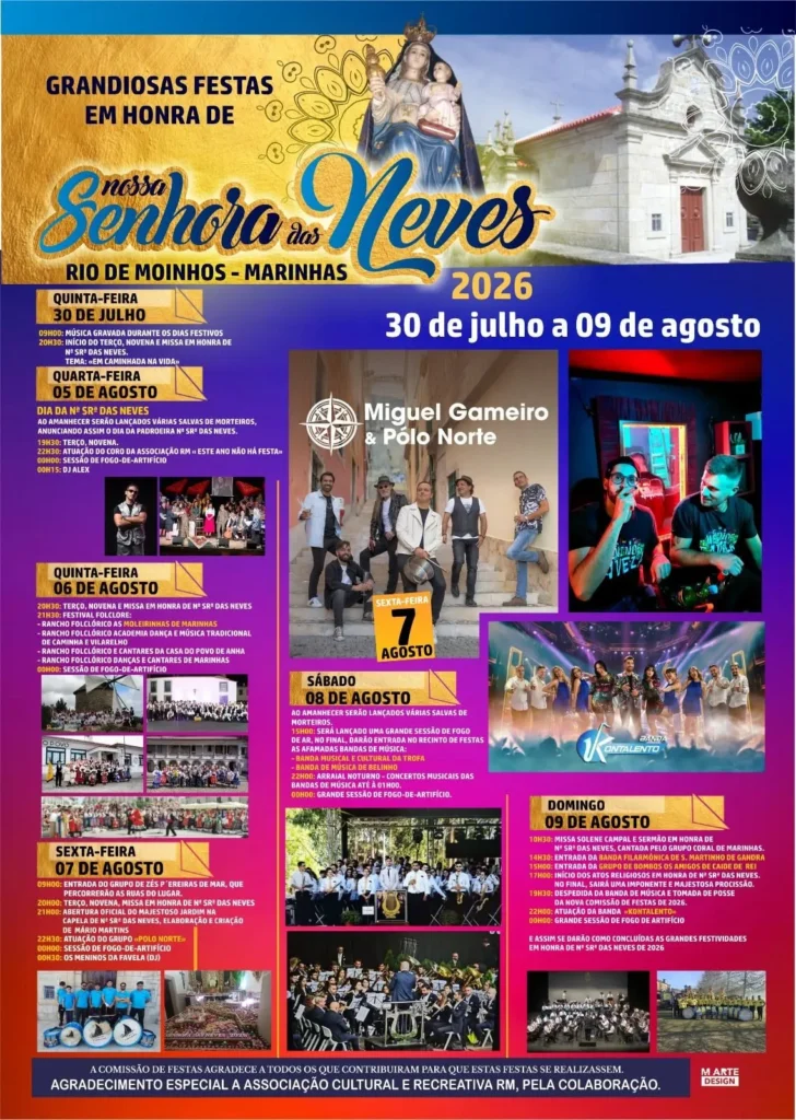 Festas de Rio de Moinhos, Marinhas (Senhora das Neves) 2026