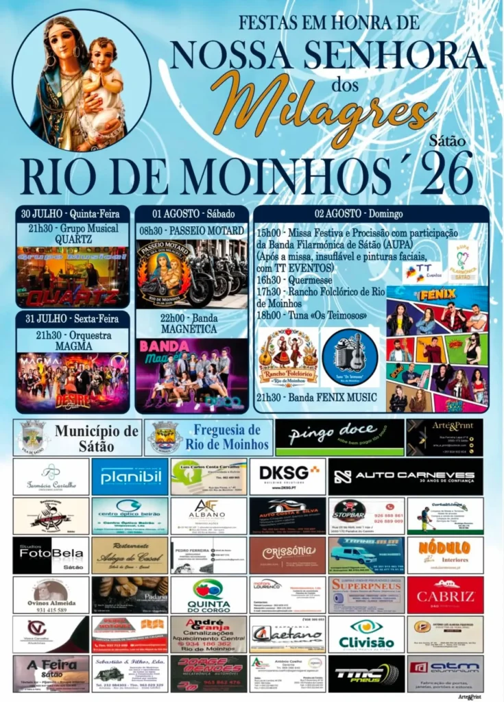 Festas de Rio de Moinhos, Sátão (Senhora dos Milagres) 2026