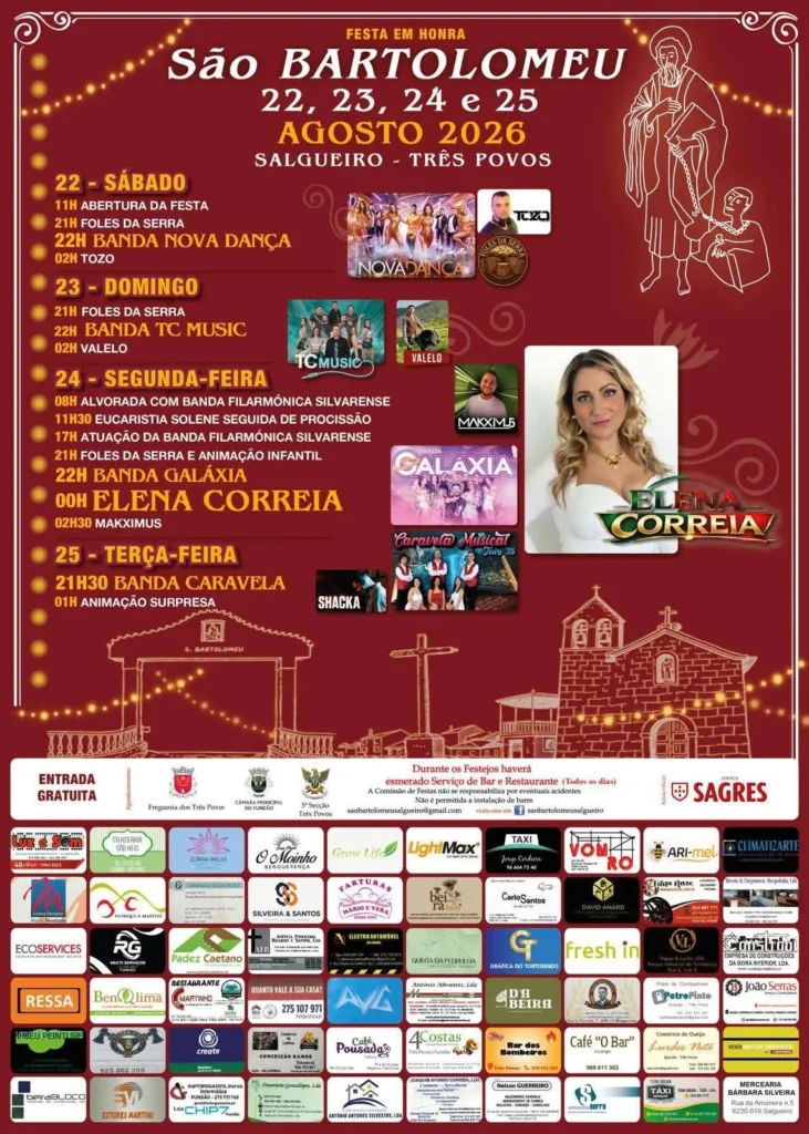 Festas de Salgueiro, Três Povos (São Bartolomeu) 2026