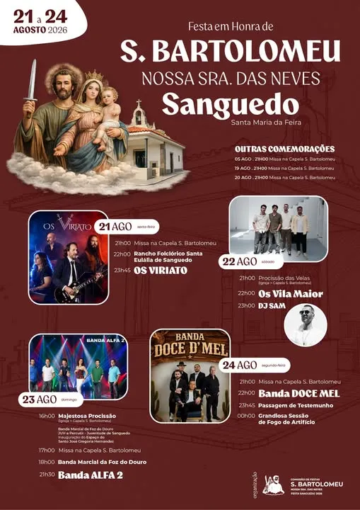 Festas de Sanguedo, Santa Maria da Feira (São Bartolomeu) 2026