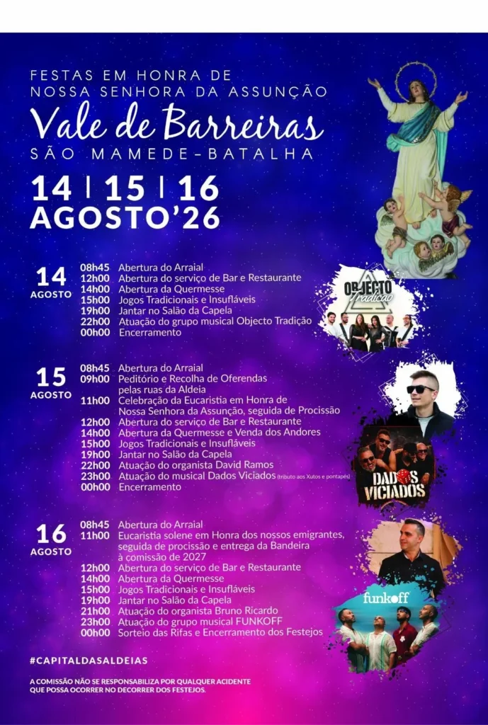 Festas de Vale de Barreiras, Batalha (Senhora da Assunção) 2026