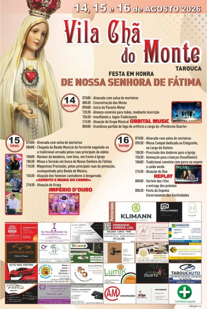 Festas de Vila Chã do Monte, Tarouca (Senhora de Fátima) 2026