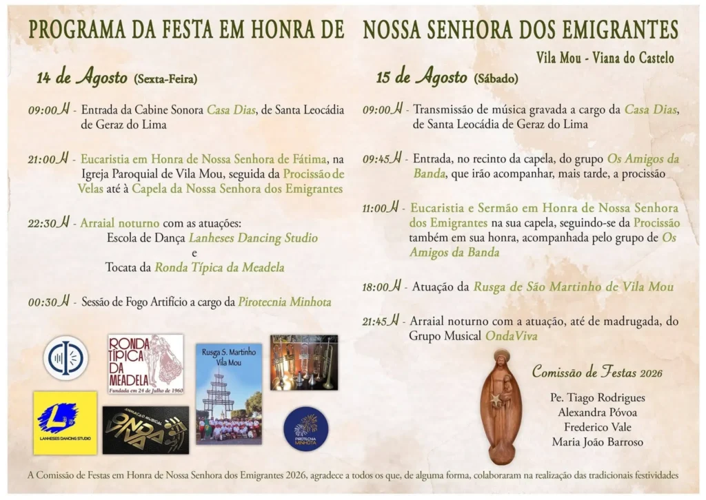 Festas de Vila Mou, Viana do Castelo (Senhora dos Emigrantes) 2026