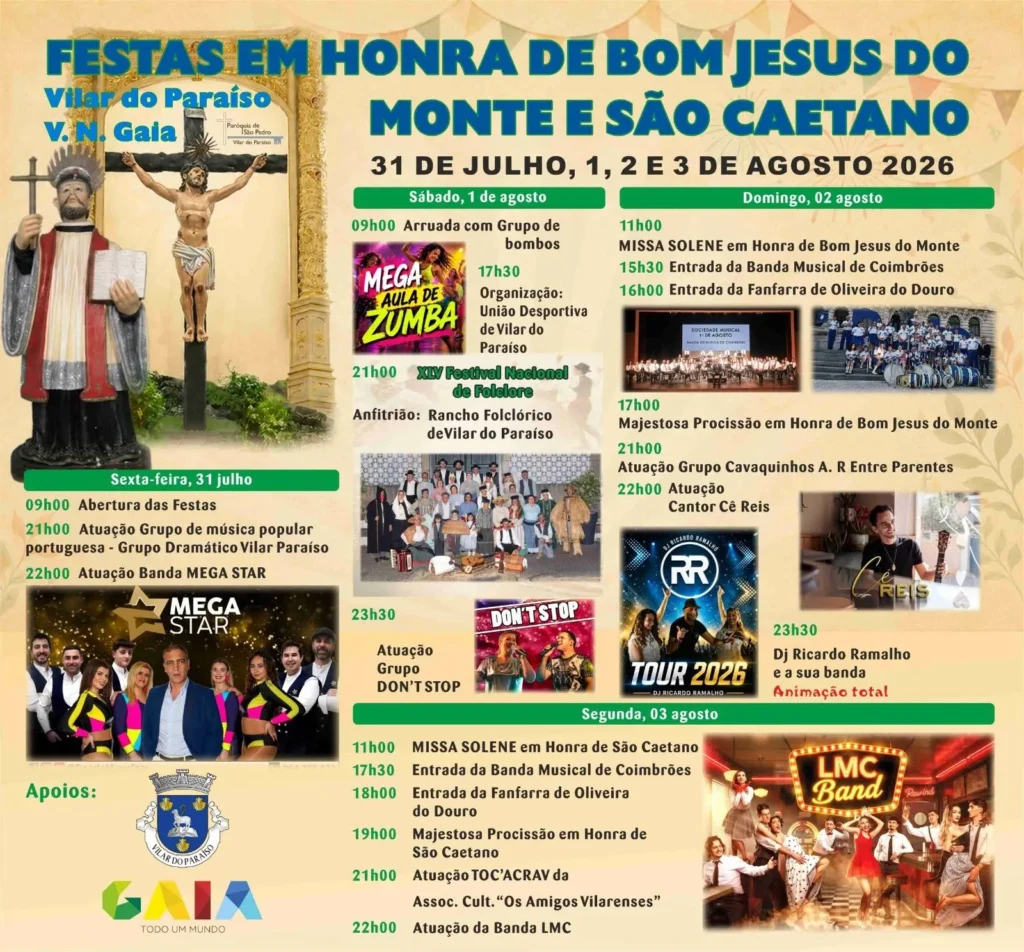 Festas de Vilar do Paraíso, Vila Nova de Gaia (Bom Jesus) 2026