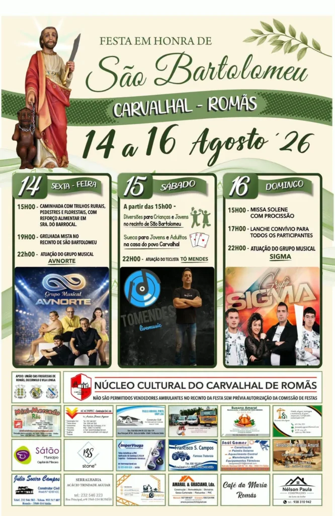 Festas de Carvalhal, Romãs (São Bartolomeu) 2026