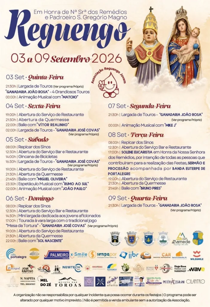 Festas de Reguengo, Portalegre (Senhora dos Remédios) 2026