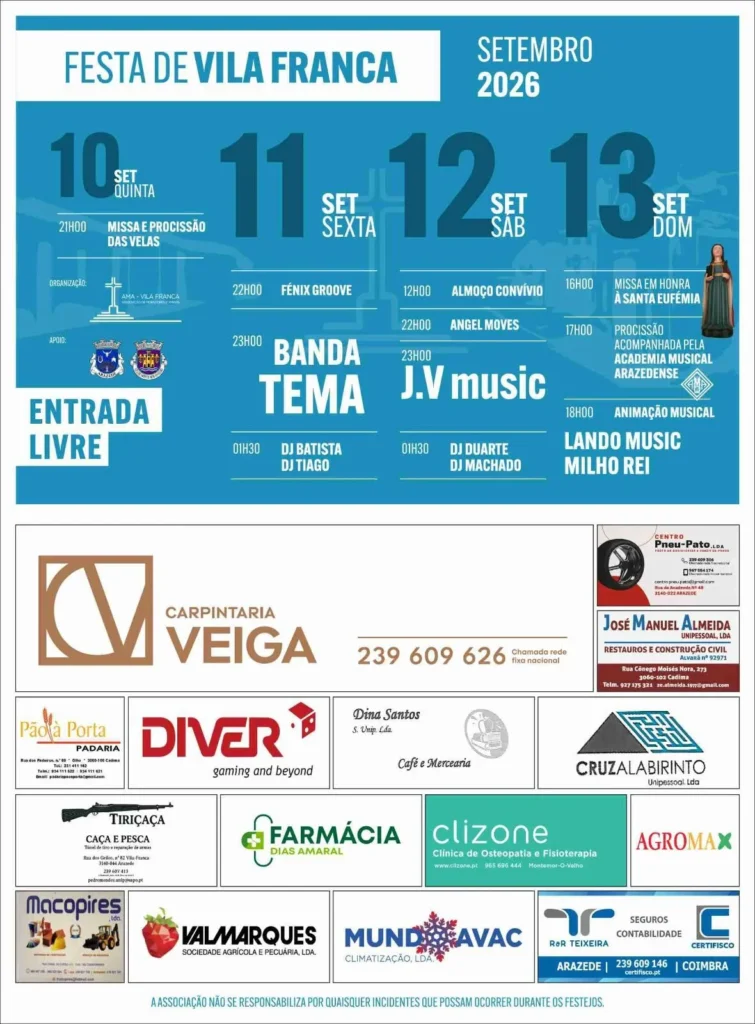 Festas de Vila Franca, Arazede 2026