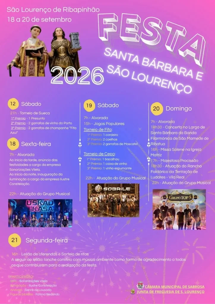 Festas de São Lourenço de Ribapinhão (Santa Bárbara) 2026